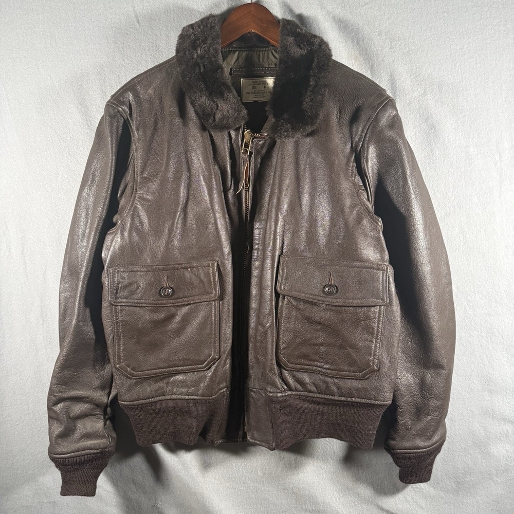 Vintage Military G-1 Leather Bomber Jacket Star Sportswear USN Stamped Size 44